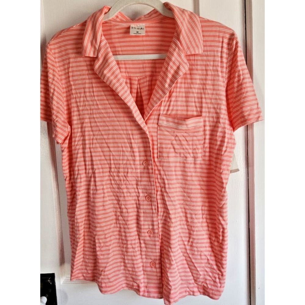 NWT SOMA size M stripe cool nights short sleeve Notch collar pajama top